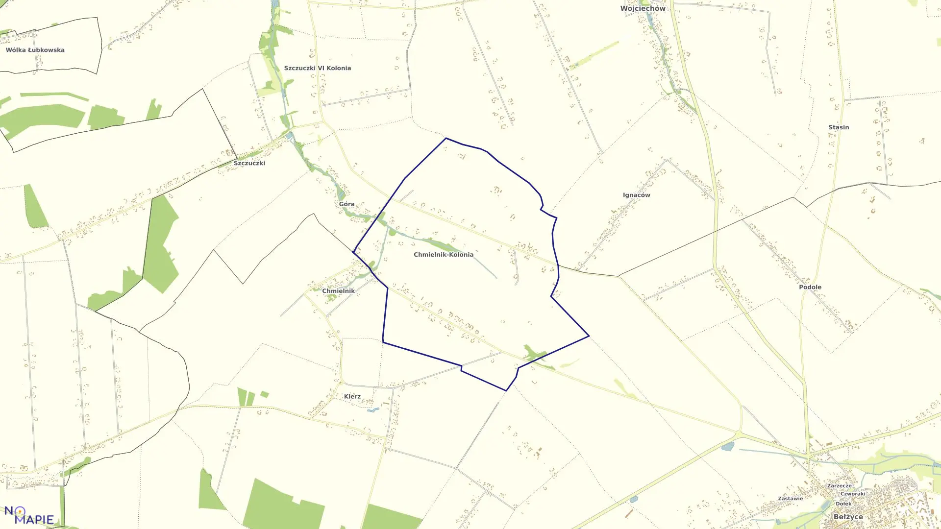 Mapa obrębu CHMIELNIK KOLONIA w gminie Bełżyce