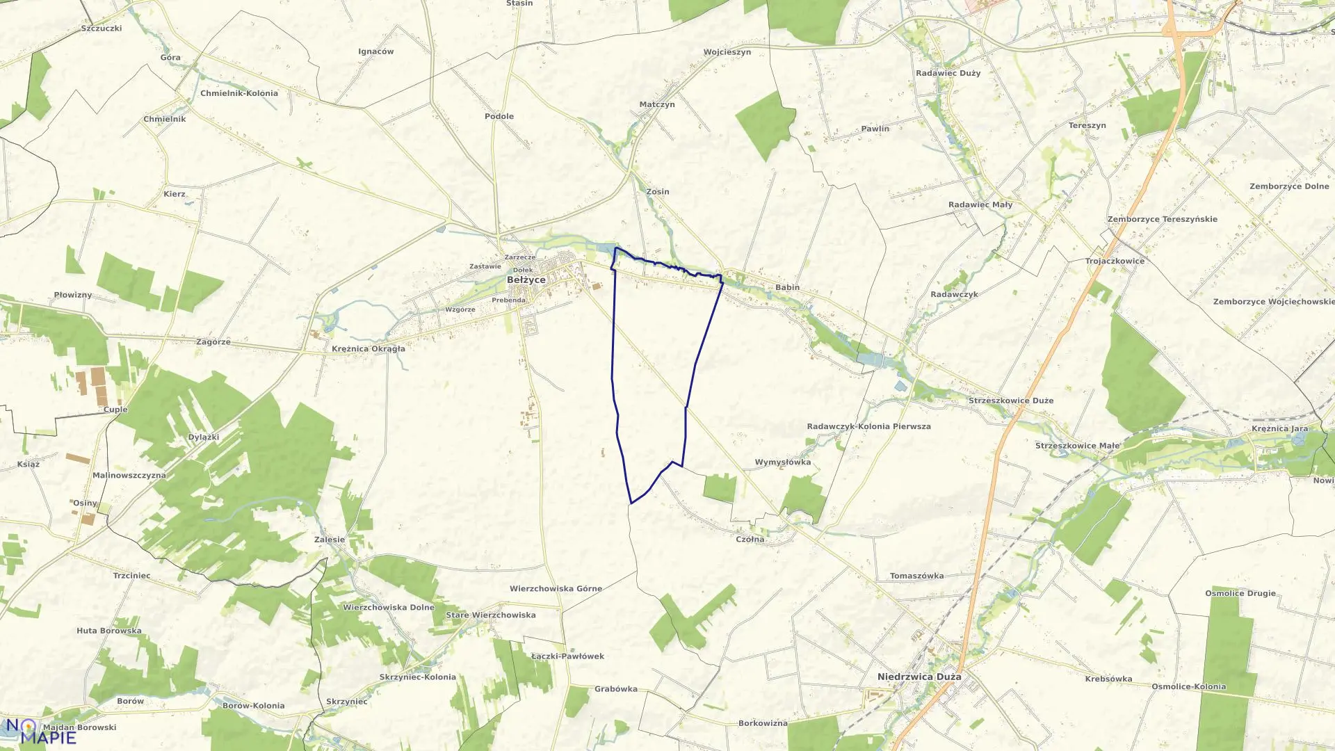 Mapa obrębu JAROSZEWICE w gminie Bełżyce
