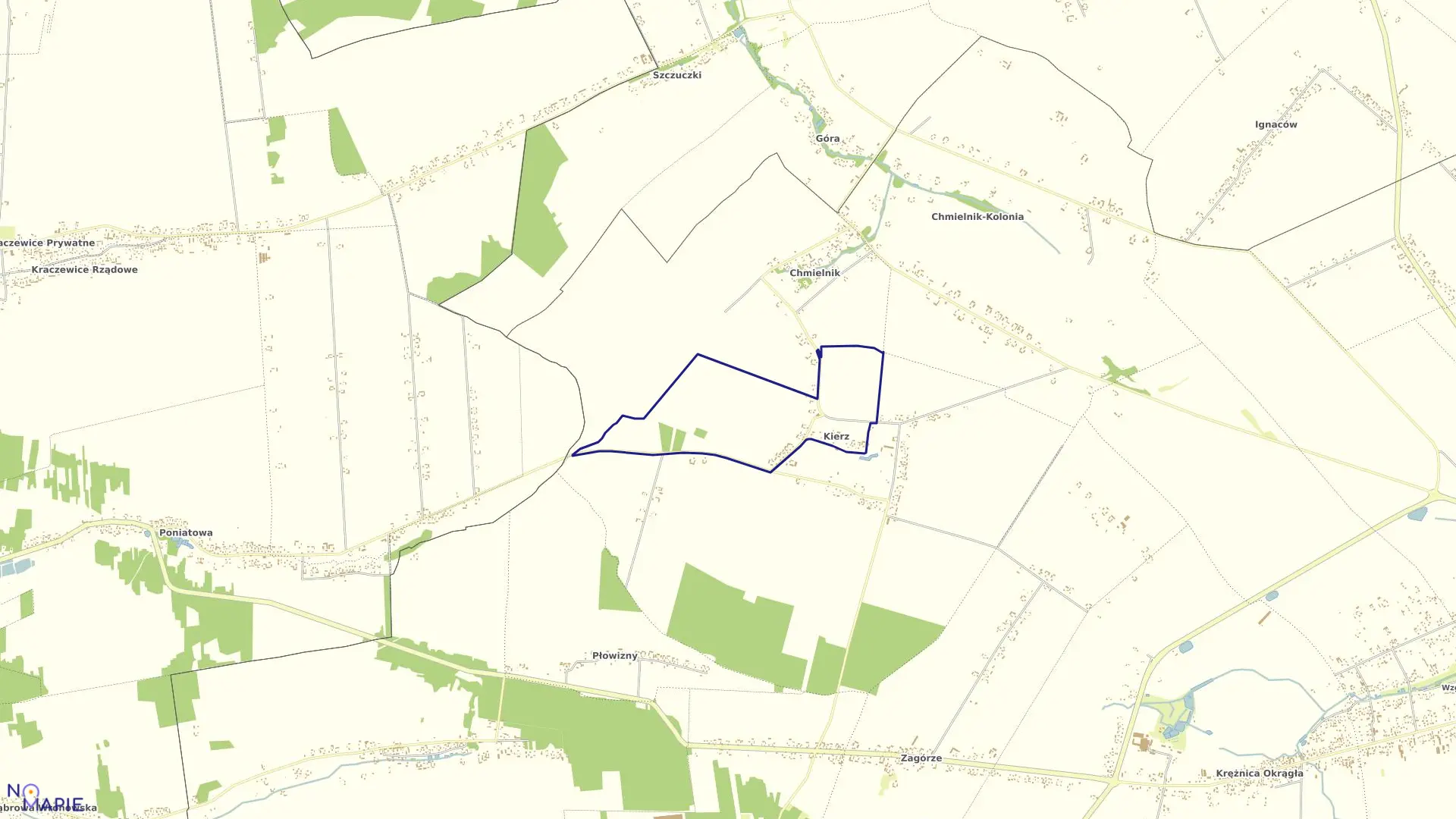 Mapa obrębu KIERZ w gminie Bełżyce